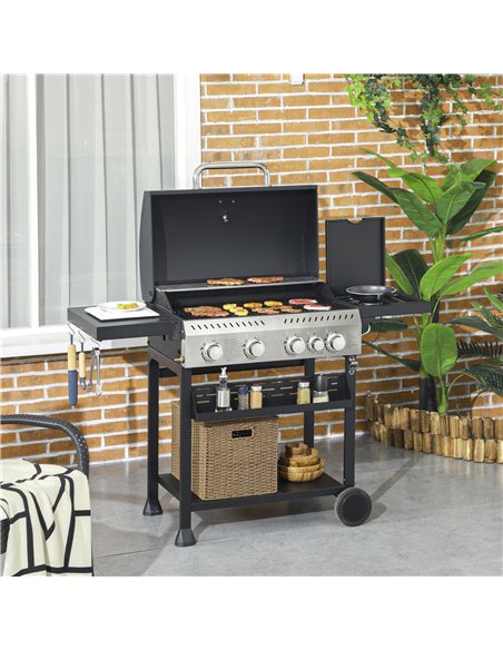 Outsunny Five-Burner Steel Gas Grill, with Thermometer - Black - pic 130945 | FastDaddyshop