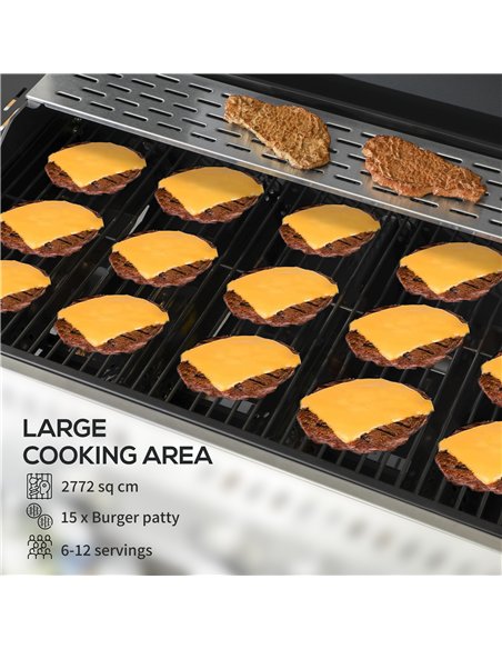 Outsunny Five-Burner Steel Gas Grill, with Thermometer - Black - pic 130947 | FastDaddyshop