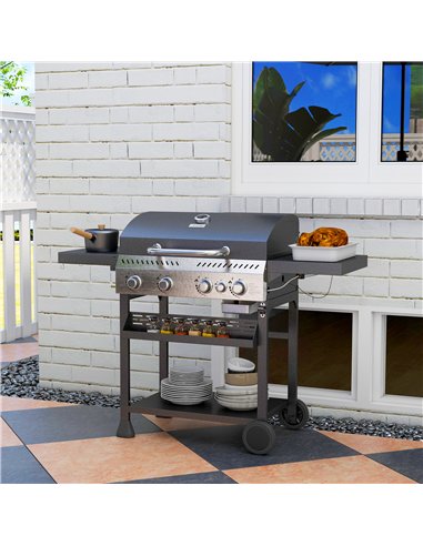 Outsunny Five-Burner Steel Gas Grill, with Thermometer - Black