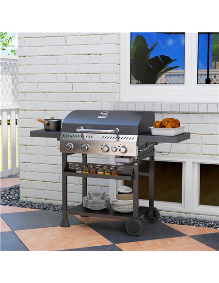 Outsunny Five-Burner Steel Gas Grill, with Thermometer - Black - pic 130952 | FastDaddyshop