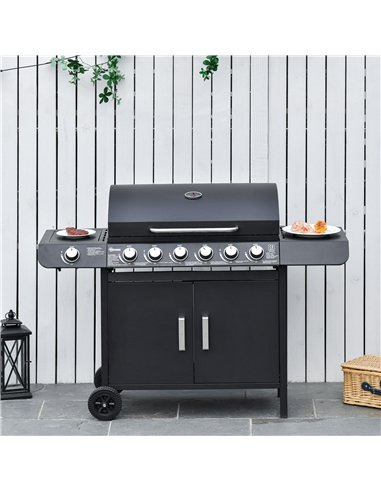 Outsunny Seven Burner Gas Grill, with Integrated Thermometer and Storage