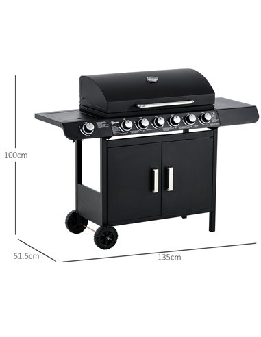 Outsunny Seven Burner Gas Grill, with Integrated Thermometer and Storage