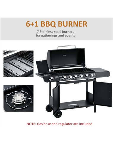 Outsunny Seven Burner Gas Grill, with Integrated Thermometer and Storage