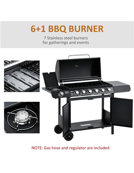 Outsunny Seven Burner Gas Grill, with Integrated Thermometer and Storage - pic 130984 | FastDaddyshop