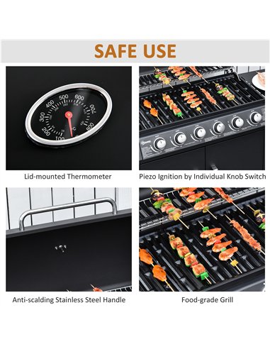 Outsunny Seven Burner Gas Grill, with Integrated Thermometer and Storage