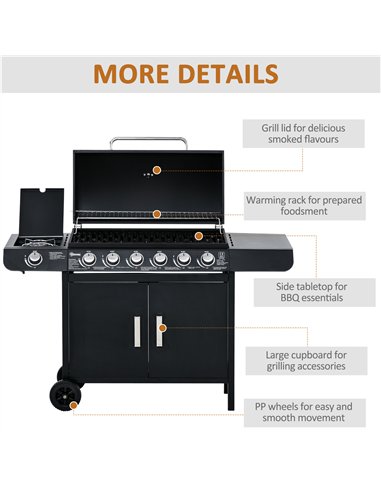 Outsunny Seven Burner Gas Grill, with Integrated Thermometer and Storage