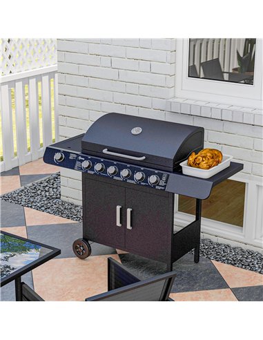 Outsunny Seven Burner Gas Grill, with Integrated Thermometer and Storage