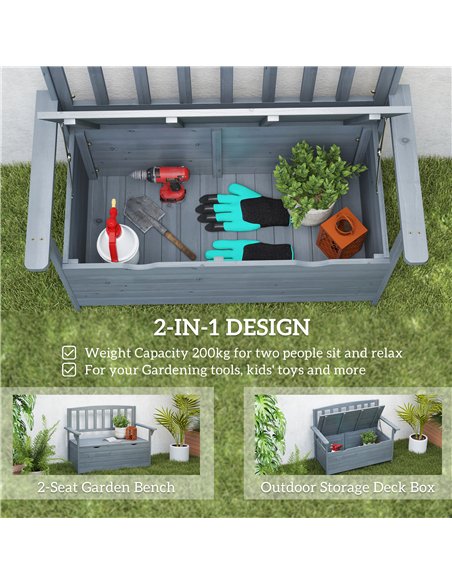 Outsunny Two-Seater Garden Storage Bench - Grey - pic 131055 | FastDaddyshop