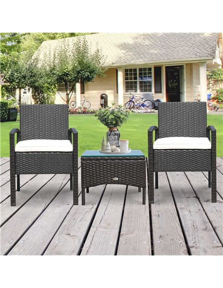 Outsunny Rattan Garden Furniture 2-Seater Sofa Chair Table Bistro Set Wicker Weave Outdoor Patio Conservatory Set Steel-Brown - pic 13106 | FastDaddyshop