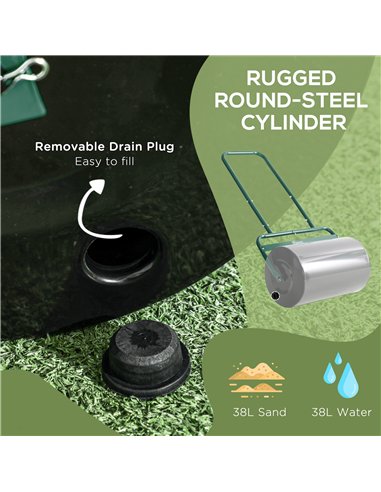 Outsunny 38L Fillable Cylinder Steel Lawn Roller - Dark Green