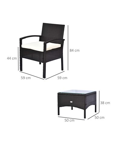 Outsunny Rattan Garden Furniture 2-Seater Sofa Chair Table Bistro Set Wicker Weave Outdoor Patio Conservatory Set Steel-Brown