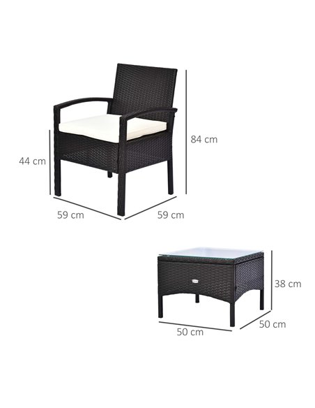 Outsunny Rattan Garden Furniture 2-Seater Sofa Chair Table Bistro Set Wicker Weave Outdoor Patio Conservatory Set Steel-Brown - pic 13107 | FastDaddyshop