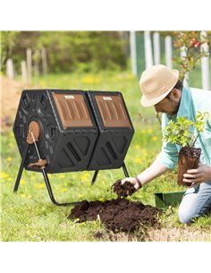 Outsunny 130L Double Chamber Composter - Black 2