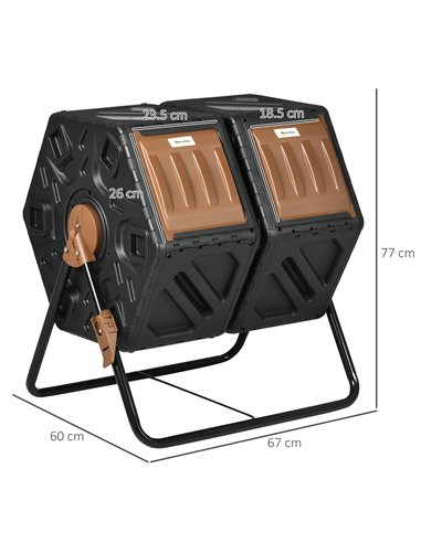Outsunny 130L Double Chamber Composter - Black