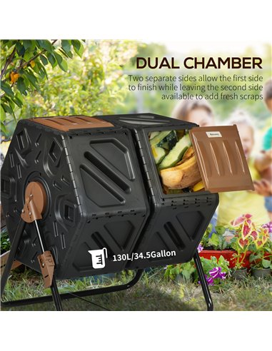 Outsunny 130L Double Chamber Composter - Black