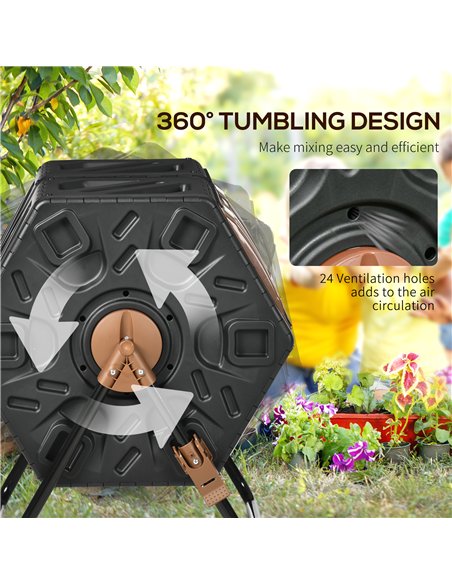 Outsunny 130L Double Chamber Composter - Black - pic 131083 | FastDaddyshop
