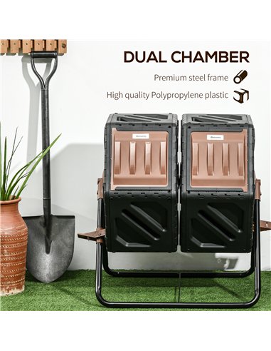 Outsunny 130L Double Chamber Composter - Black