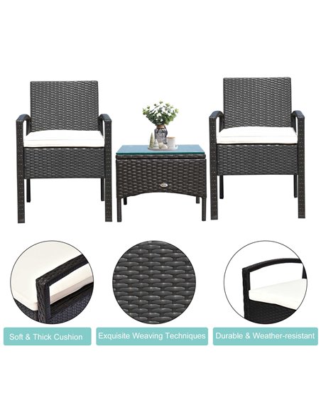 Outsunny Rattan Garden Furniture 2-Seater Sofa Chair Table Bistro Set Wicker Weave Outdoor Patio Conservatory Set Steel-Brown - pic 13110 | FastDaddyshop