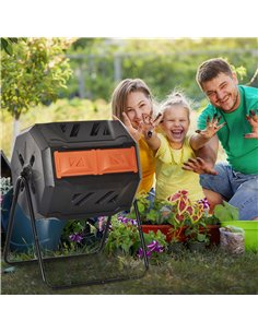 Outsunny 160L 360° Rotating Dual Chamber Composter - Orange 2