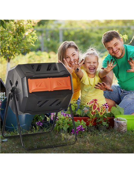 Outsunny 160L 360° Rotating Dual Chamber Composter - Orange - pic 131107 | FastDaddyshop