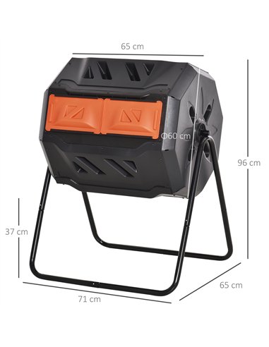 Outsunny 160L 360° Rotating Dual Chamber Composter - Orange