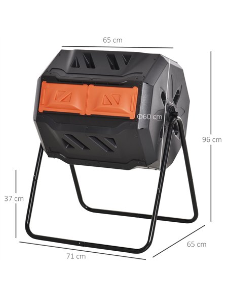 Outsunny 160L 360° Rotating Dual Chamber Composter - Orange - pic 131108 | FastDaddyshop