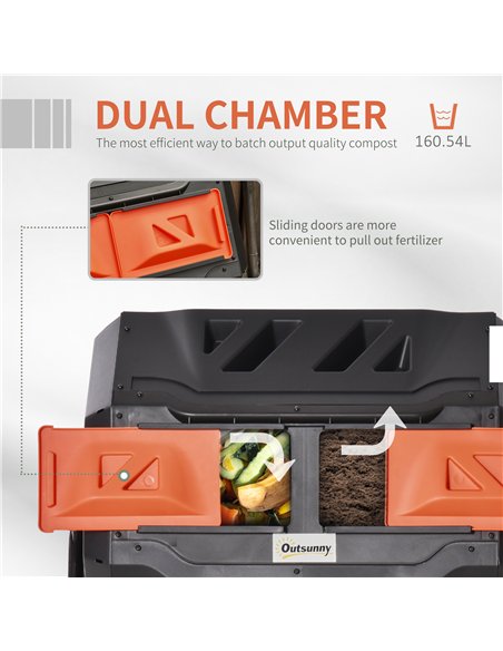 Outsunny 160L 360° Rotating Dual Chamber Composter - Orange - pic 131109 | FastDaddyshop