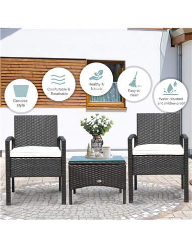 Outsunny Rattan Garden Furniture 2-Seater Sofa Chair Table Bistro Set Wicker Weave Outdoor Patio Conservatory Set Steel-Brown