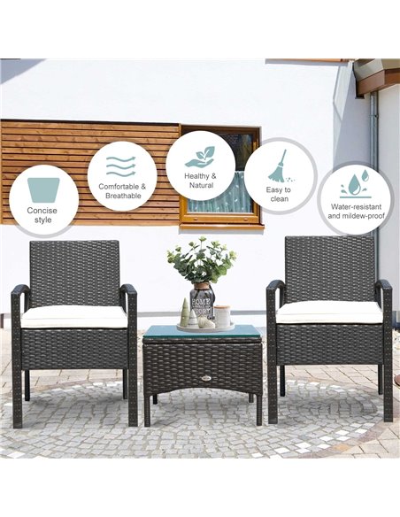 Outsunny Rattan Garden Furniture 2-Seater Sofa Chair Table Bistro Set Wicker Weave Outdoor Patio Conservatory Set Steel-Brown - pic 13111 | FastDaddyshop