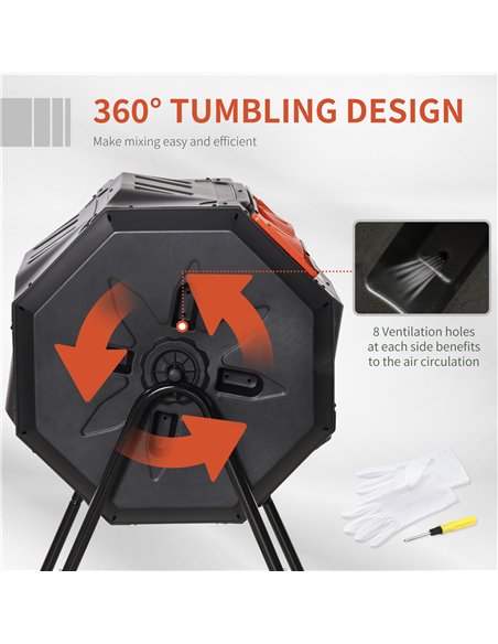 Outsunny 160L 360° Rotating Dual Chamber Composter - Orange - pic 131110 | FastDaddyshop