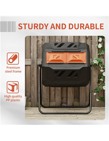 Outsunny 160L 360° Rotating Dual Chamber Composter - Orange