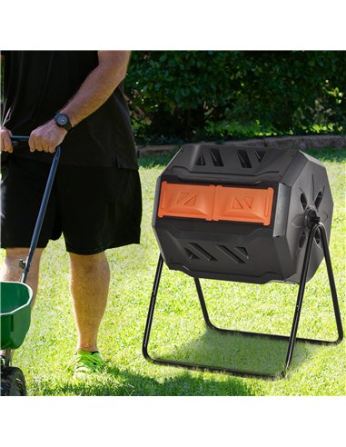 Outsunny 160L 360° Rotating Dual Chamber Composter - Orange