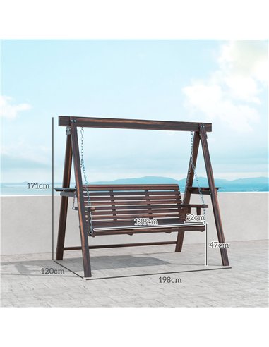 Outsunny Three-Seater Wooden Swing Bench