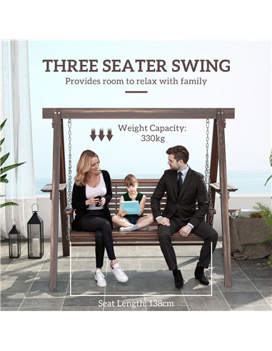 Outsunny Three-Seater Wooden Swing Bench