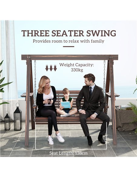 Outsunny Three-Seater Wooden Swing Bench - pic 131118 | FastDaddyshop