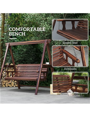 Outsunny Three-Seater Wooden Swing Bench