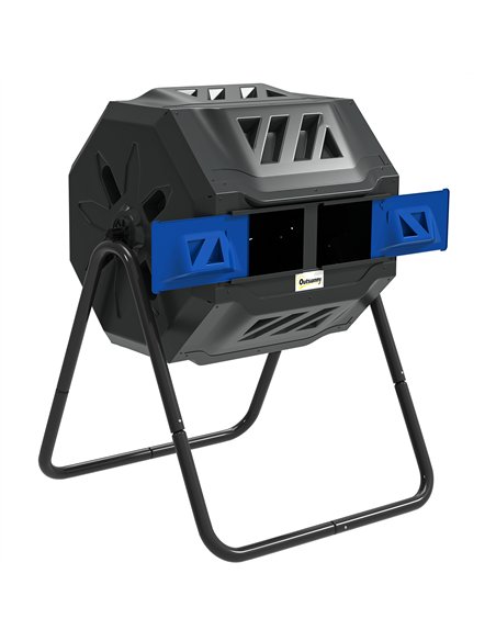 Outsunny 160L 360° Rotating Dual Chamber Composter - Blue - pic 131124 | FastDaddyshop