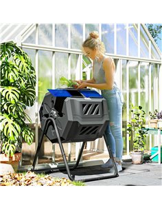 Outsunny 160L 360° Rotating Dual Chamber Composter - Blue 2