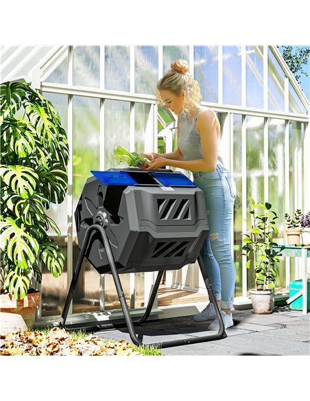 Outsunny 160L 360° Rotating Dual Chamber Composter - Blue - pic 131125 | FastDaddyshop