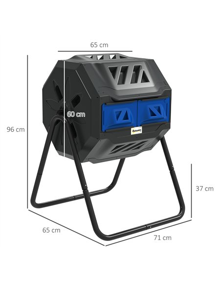 Outsunny 160L 360° Rotating Dual Chamber Composter - Blue - pic 131126 | FastDaddyshop