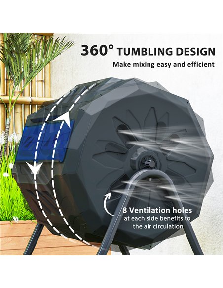 Outsunny 160L 360° Rotating Dual Chamber Composter - Blue - pic 131128 | FastDaddyshop