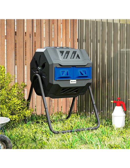 Outsunny 160L 360° Rotating Dual Chamber Composter - Blue - pic 131131 | FastDaddyshop