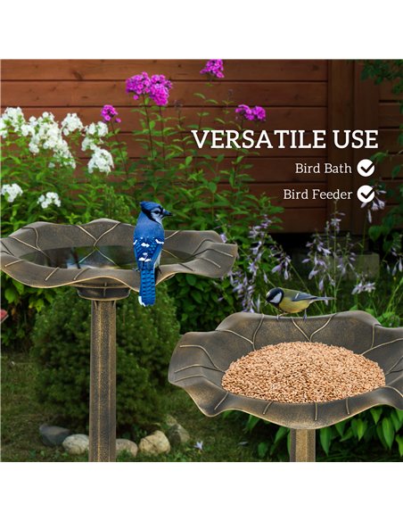 Outsunny 71cm Bird Bath for Garden, Standing Pedestal Birdbath with Lotus Leaf Basin, Vintage Decorative Bird Bath Bowl for Outd - pic 131136 | FastDaddyshop