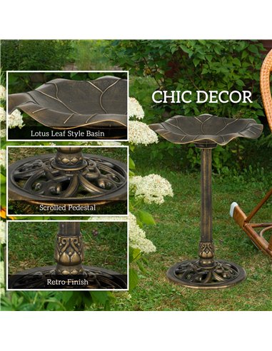 Outsunny 71cm Bird Bath for Garden, Standing Pedestal Birdbath with Lotus Leaf Basin, Vintage Decorative Bird Bath Bowl for Outd