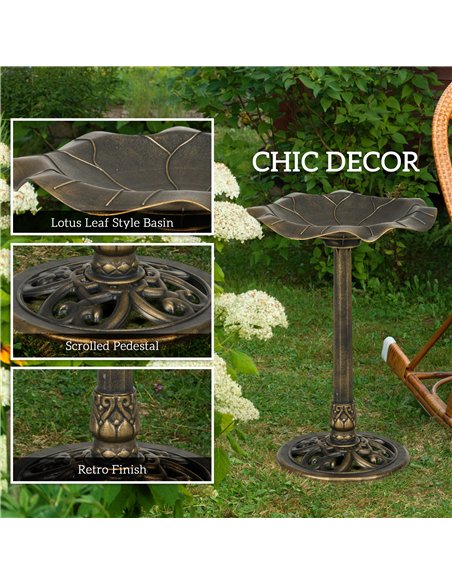 Outsunny 71cm Bird Bath for Garden, Standing Pedestal Birdbath with Lotus Leaf Basin, Vintage Decorative Bird Bath Bowl for Outd - pic 131137 | FastDaddyshop