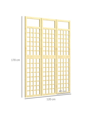 Outsunny 3-Panel Garden Privacy Screen, Freestanding Foldable Wooden Outdoor Divider/Trellis, Decorative Privacy Screen for Gard