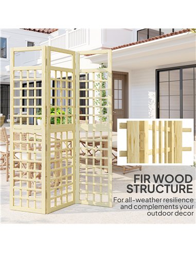 Outsunny 3-Panel Garden Privacy Screen, Freestanding Foldable Wooden Outdoor Divider/Trellis, Decorative Privacy Screen for Gard