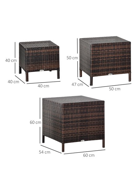 Outsunny Rattan Tea Table Set Garden Furniture 3 PCs Nest of Tables Patio Outdoor End Side Table Wicker Conservatory - pic 13115 | FastDaddyshop