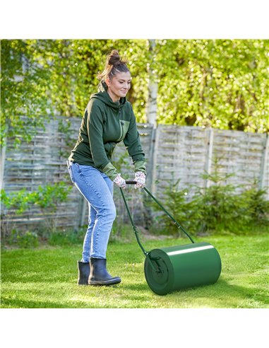Outsunny 63 L Heavy Duty Water Or Sand Filled Φ30cm Garden Steel Lawn Roller Drum - Dark Green