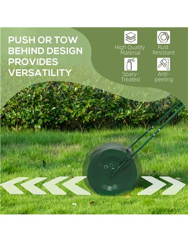 Outsunny 63 L Heavy Duty Water Or Sand Filled Φ30cm Garden Steel Lawn Roller Drum - Dark Green